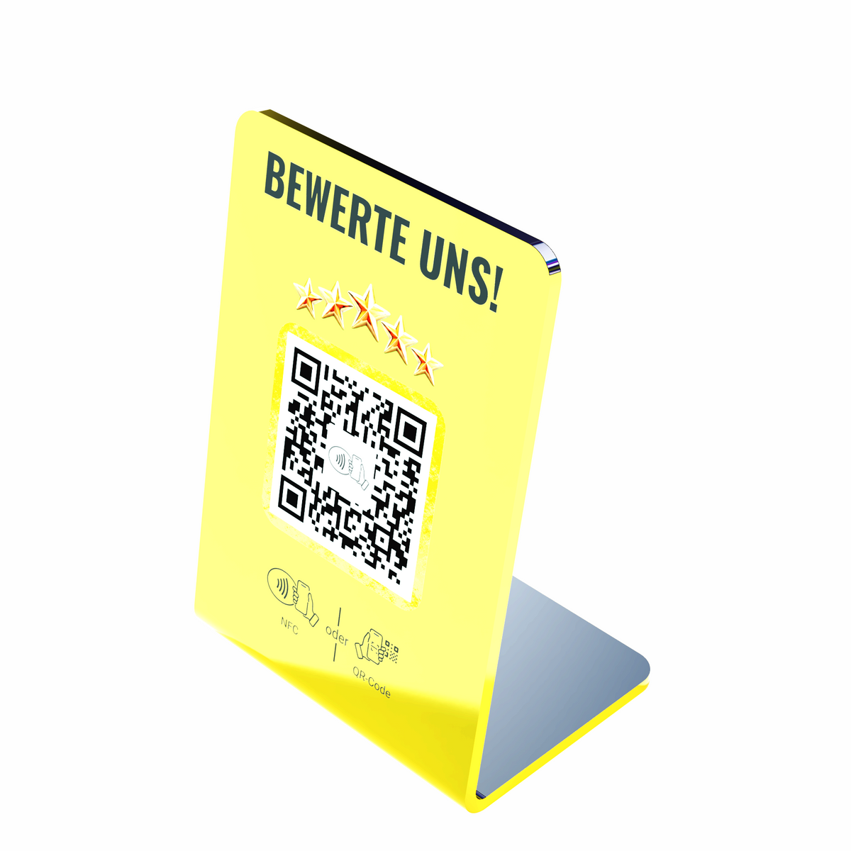 Quevy Standup Golden Elegance | Premium Acryl Bewertungsaufsteller mit QR-Code und NFC