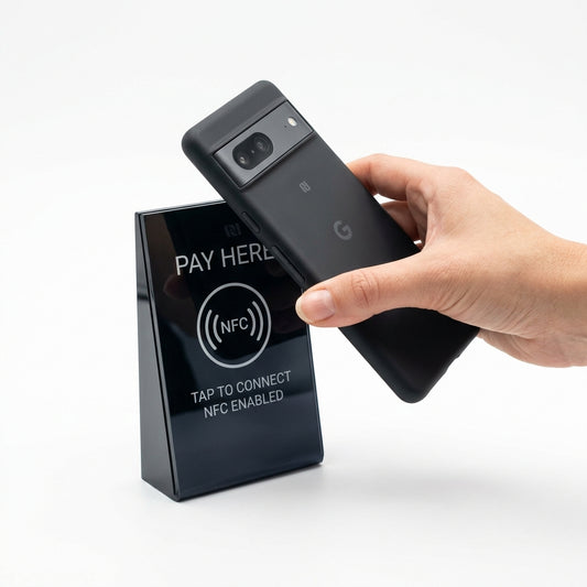Quevy Tischaufsteller: Google Bewertungen & Links smart teilen (NFC + QR)
