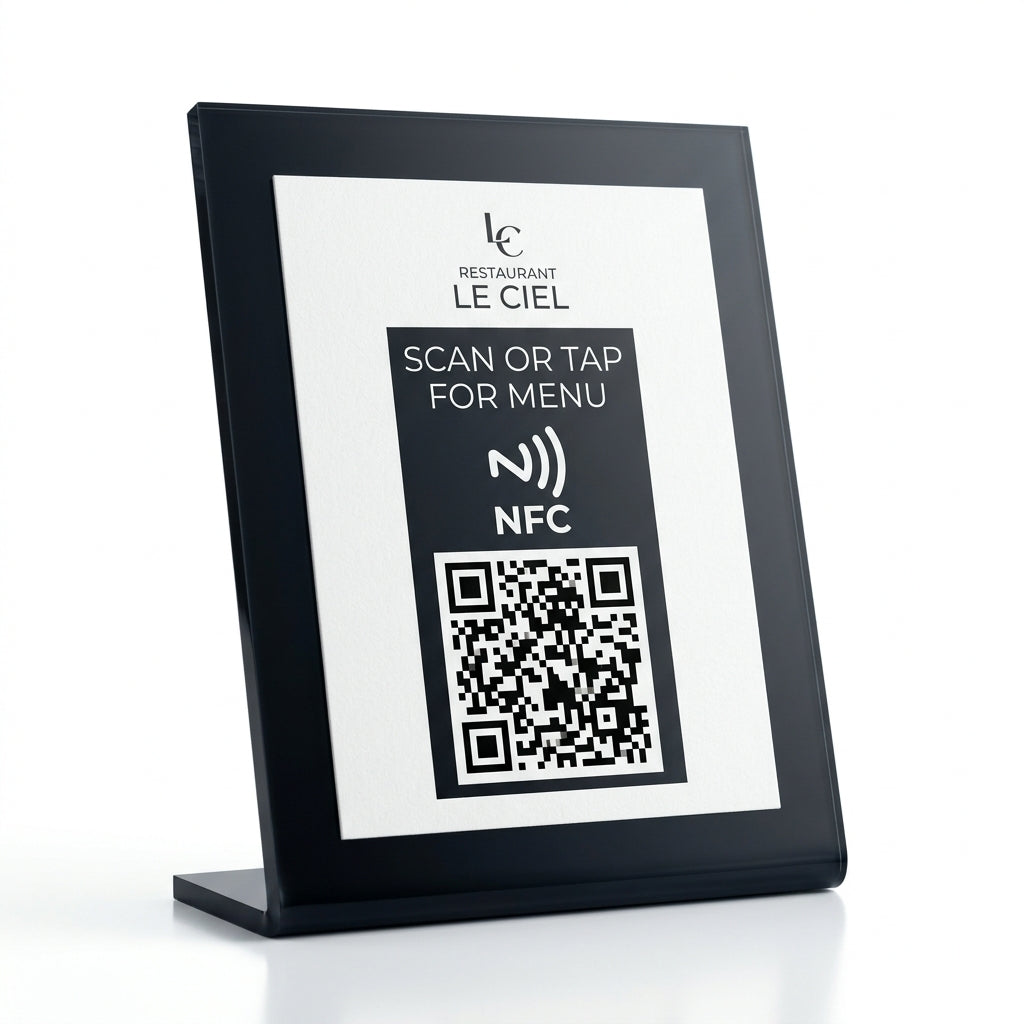Quevy Tischaufsteller: Google Bewertungen & Links smart teilen (NFC + QR)
