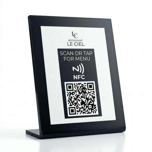 Quevy Tischaufsteller: Google Bewertungen & Links smart teilen (NFC + QR)